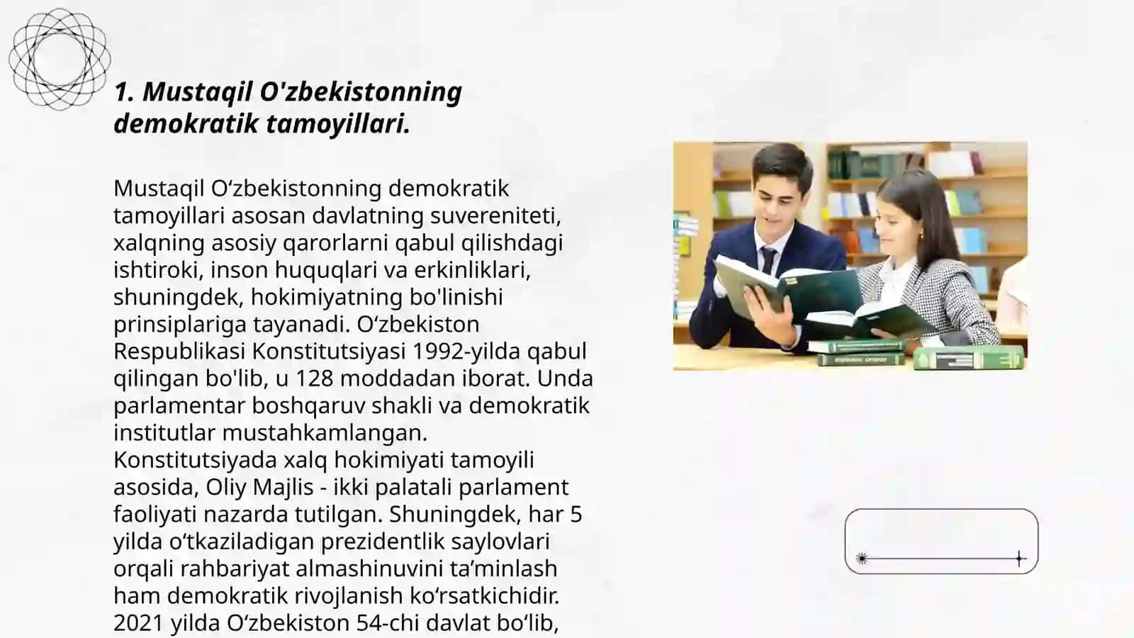 Oʼzbekistonda demokratik, fuqarolik jamiyati asoslarining shakllanishi, amalga oshirilayotgan islohotlar 3
