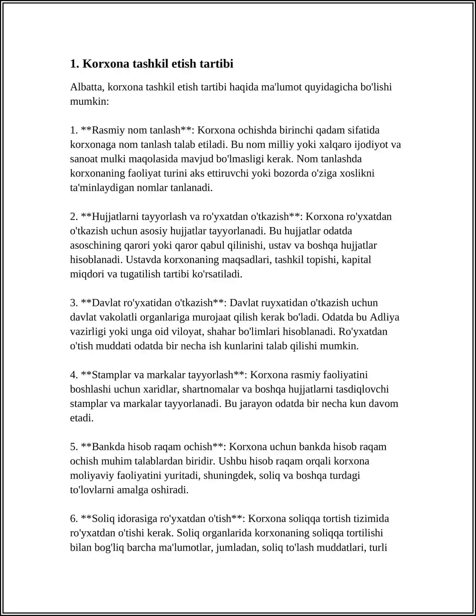 KORXONA TASHKIL ETISH TARTIBI VA TADBIRKORLIK FAOLIYATINI REJALASHTIRISH HAQIDA 3