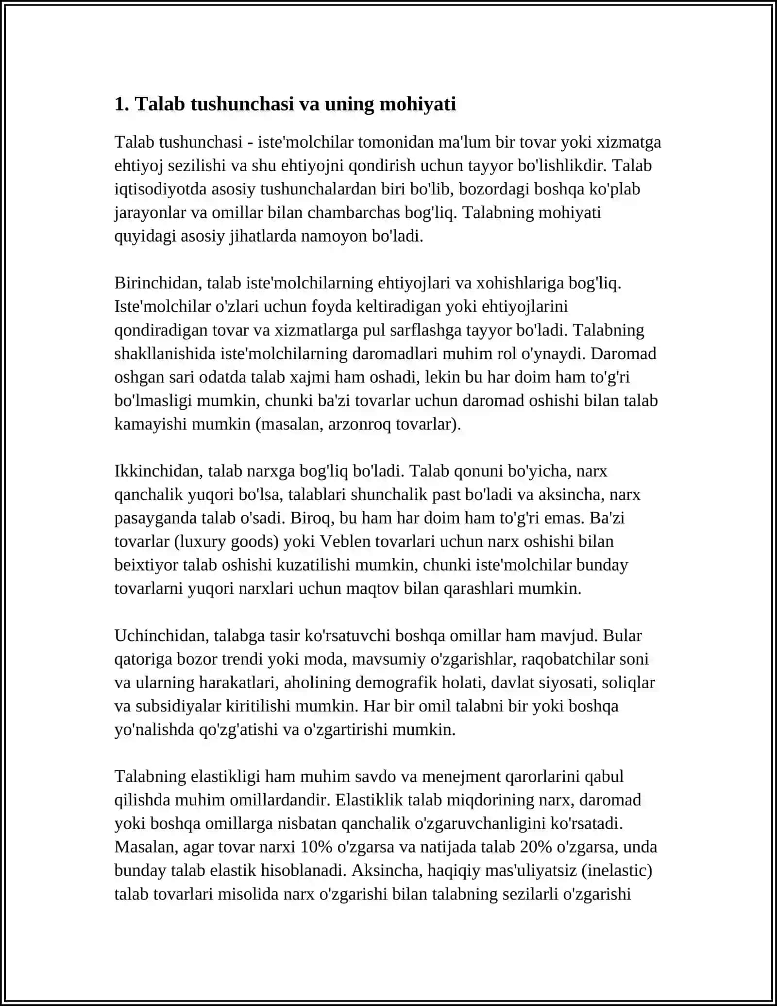 TALAB TUSHUNCHASI. TALAB QONUNI VA UNGA TA'SIR ETUVCHI OMILLAR 3