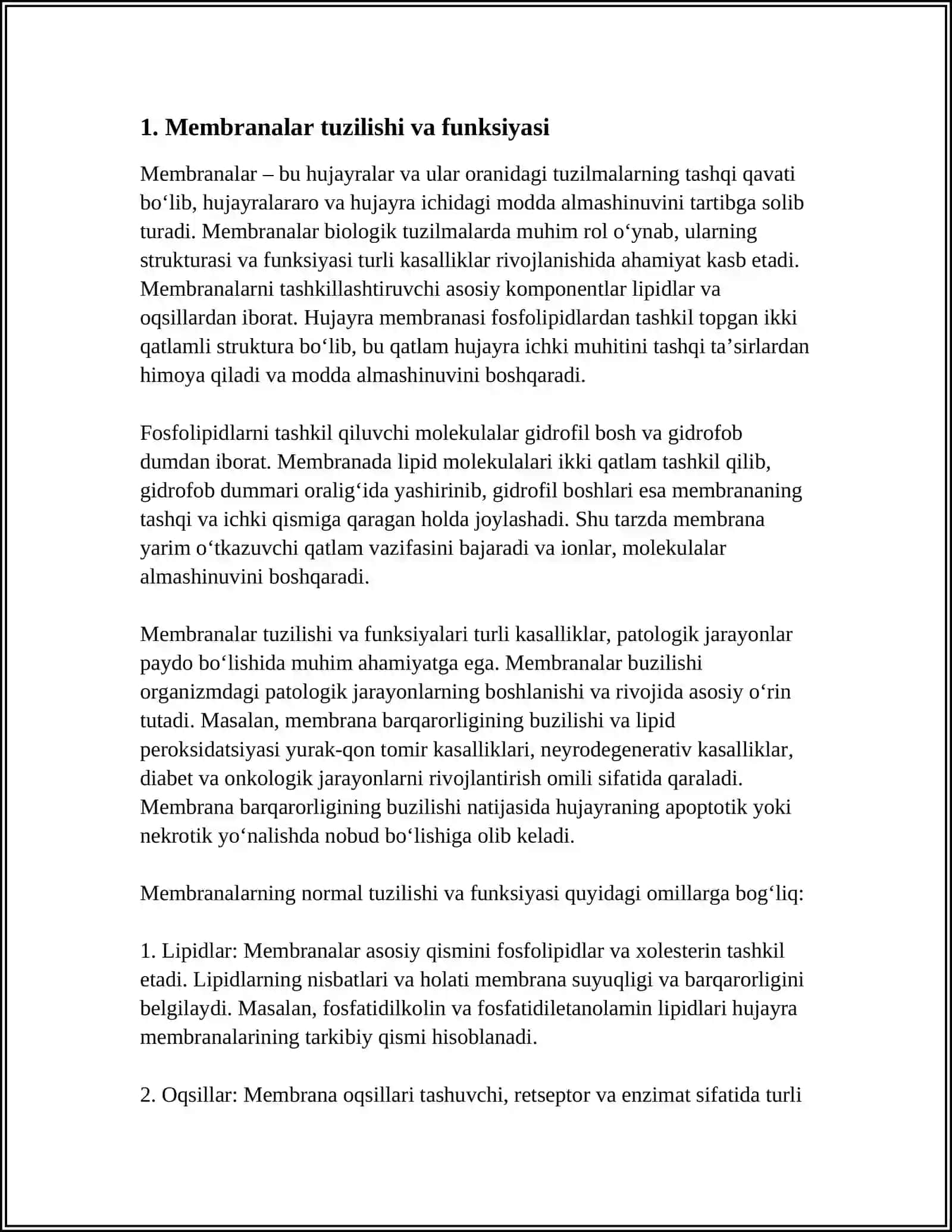 MEMBRANALAR BUZILISHI PATOLOGIK JARAYONLAR KELIB CHIQISHI DAGI O'RNI 3