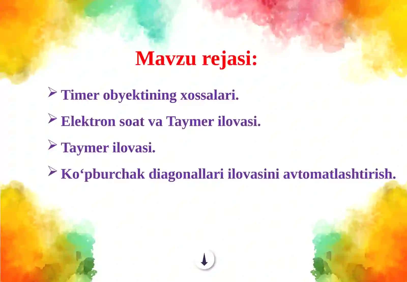 10-sinf Informatika fanidan Timer obyekti va undan foydalanish dars ishlanmasi 3