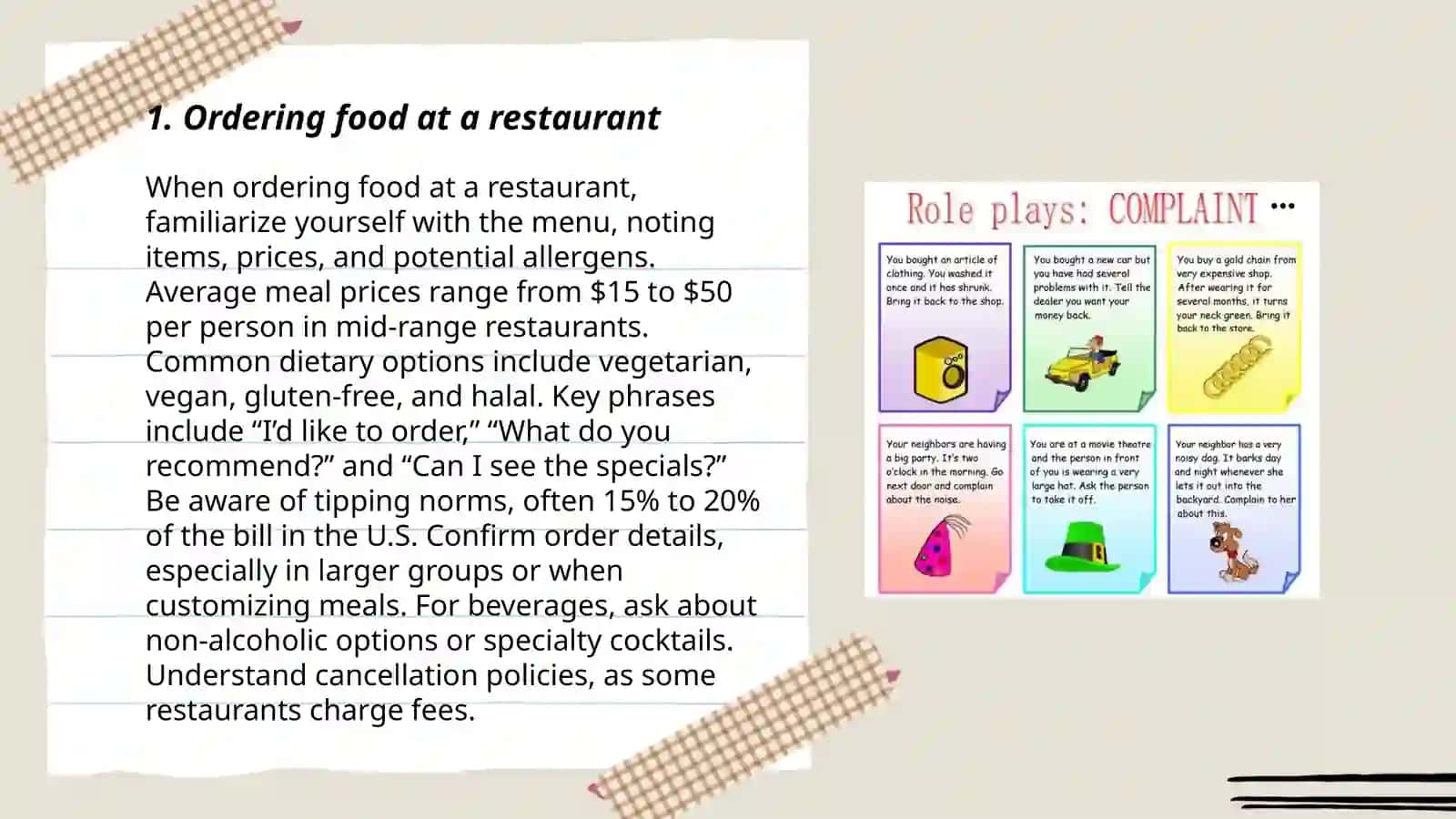 Ordering food at a restaurant 3