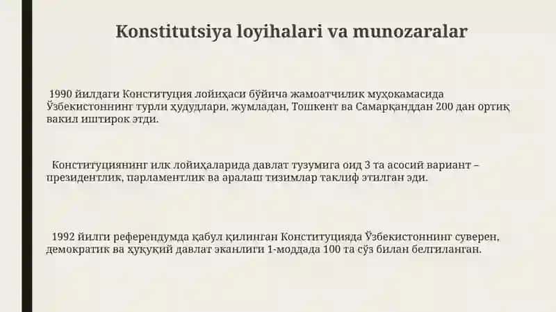 Konstitutsiya loyihalari va munozaralar 3