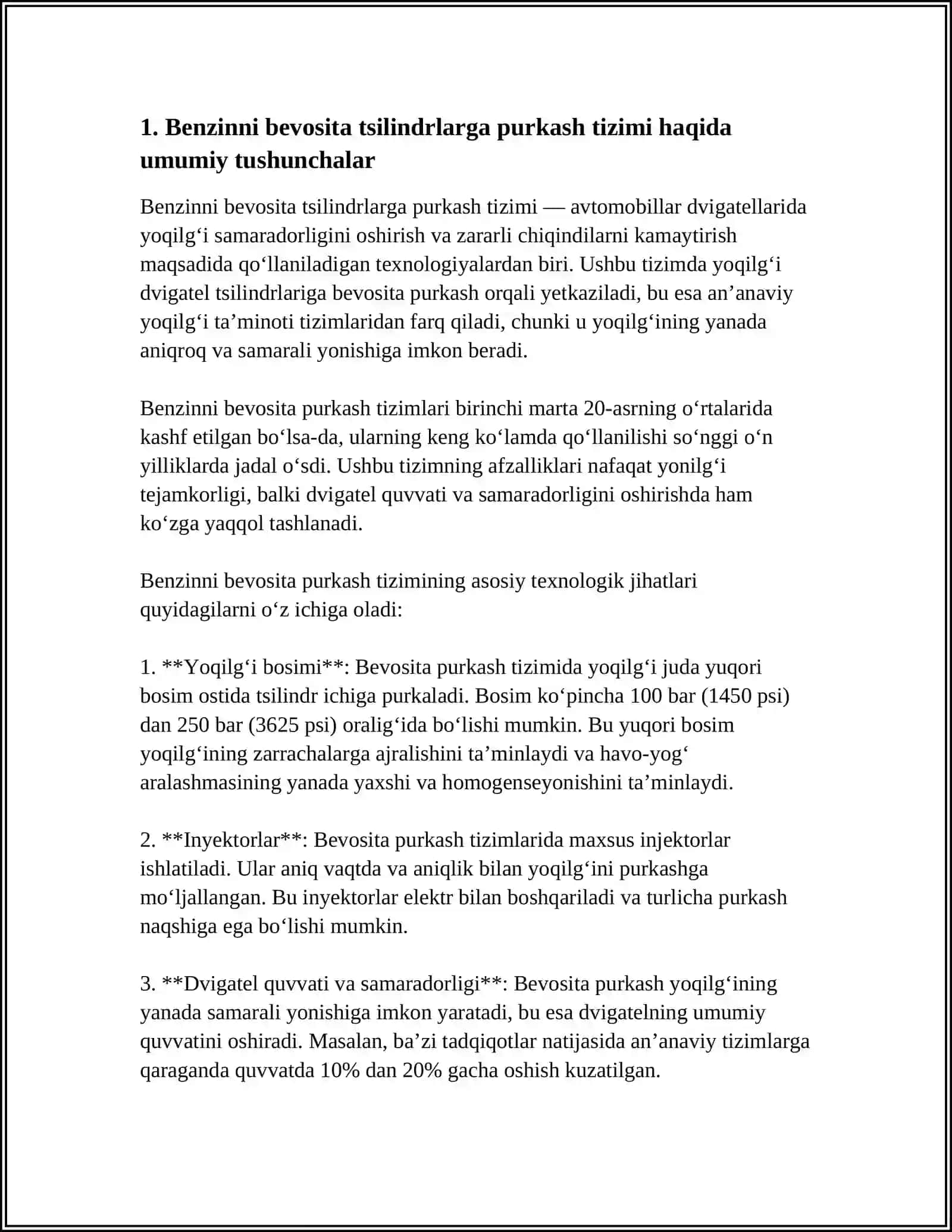 BENZINNI BEVOSITA TSILINDRLARGA PURKASH TIZIMI 3