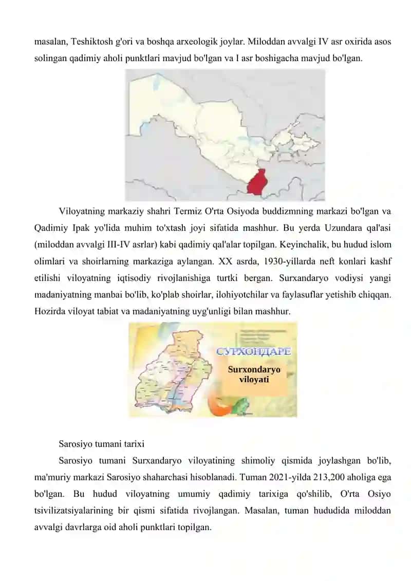 Surxondaryo viloyati, Sariosiyo tumani va Sangardak sharsharasi tarixi 3