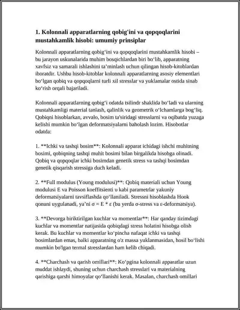 Kolonnali apparatlarning qobig'ini va qopqoqlarini mustahkamlik hisobi: umumiy prinsiplar 3