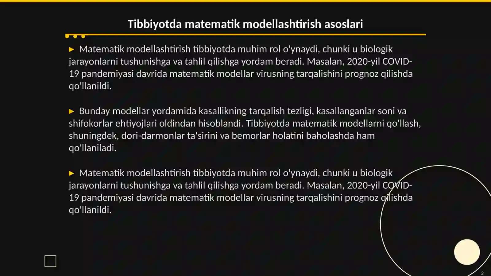 Tibbiyotda matematik modellashtirish uslublarini o‘rganish 3