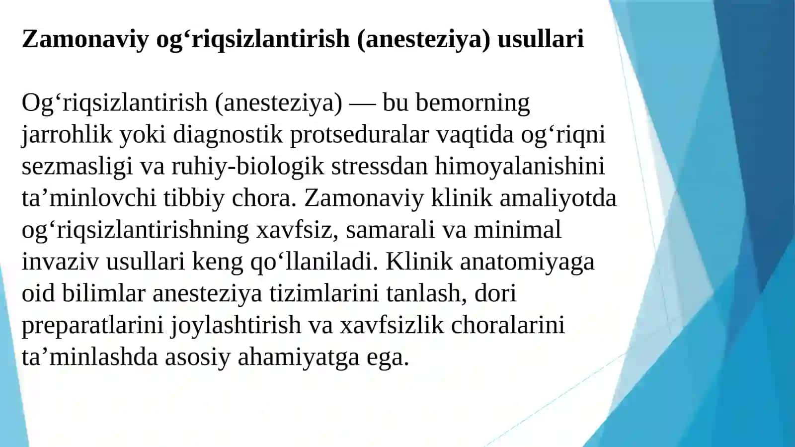 Zamonaviy og‘riqsizlantirish usullari va xirurgik texnologiyalar 3