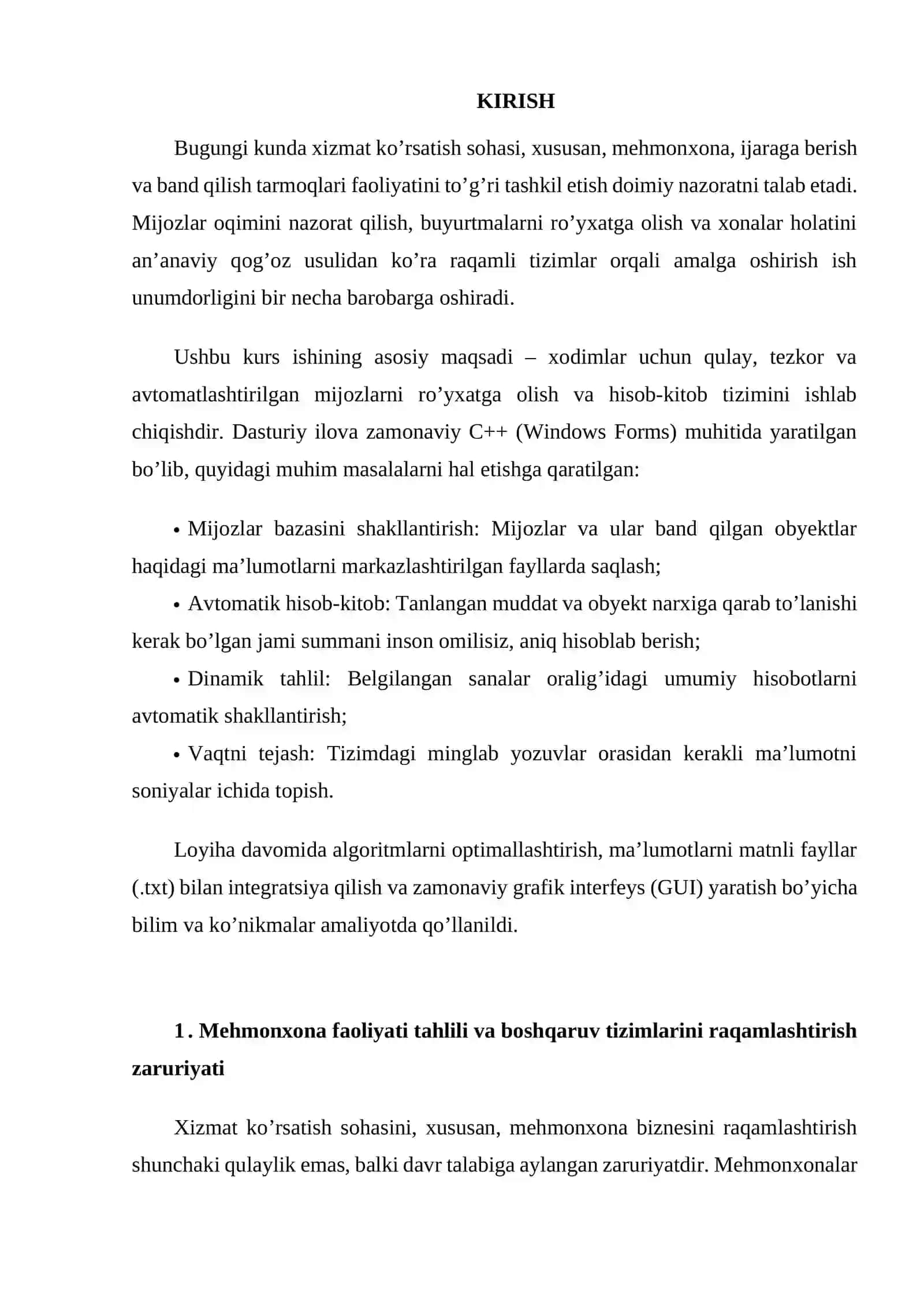 Visual Studio muhitida kurs ishi | MEHMONXONA MA’LUMOTLARI UCHUN DASTUR ILOVASINI YARATISH 3