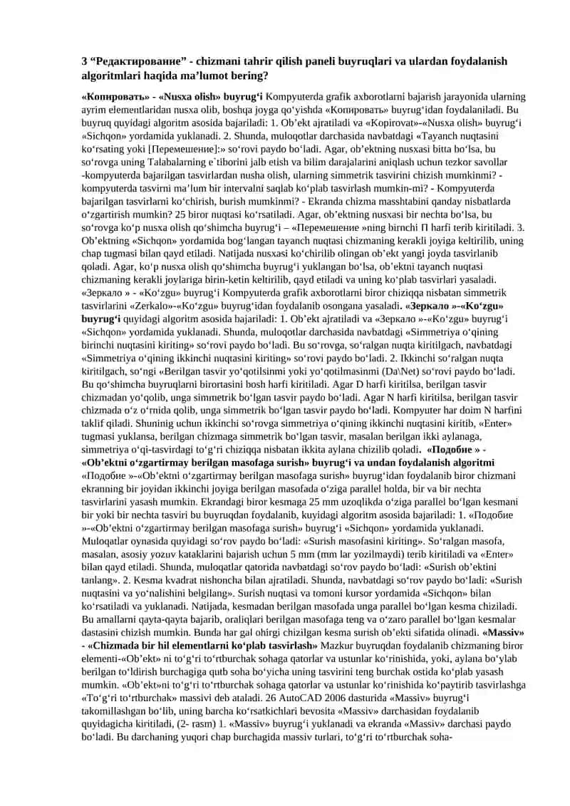 "Cвойства" paneli buyruqlari va undan foydalanib chiziqqa tur, rang va qalinlik berish algoritmlari 3