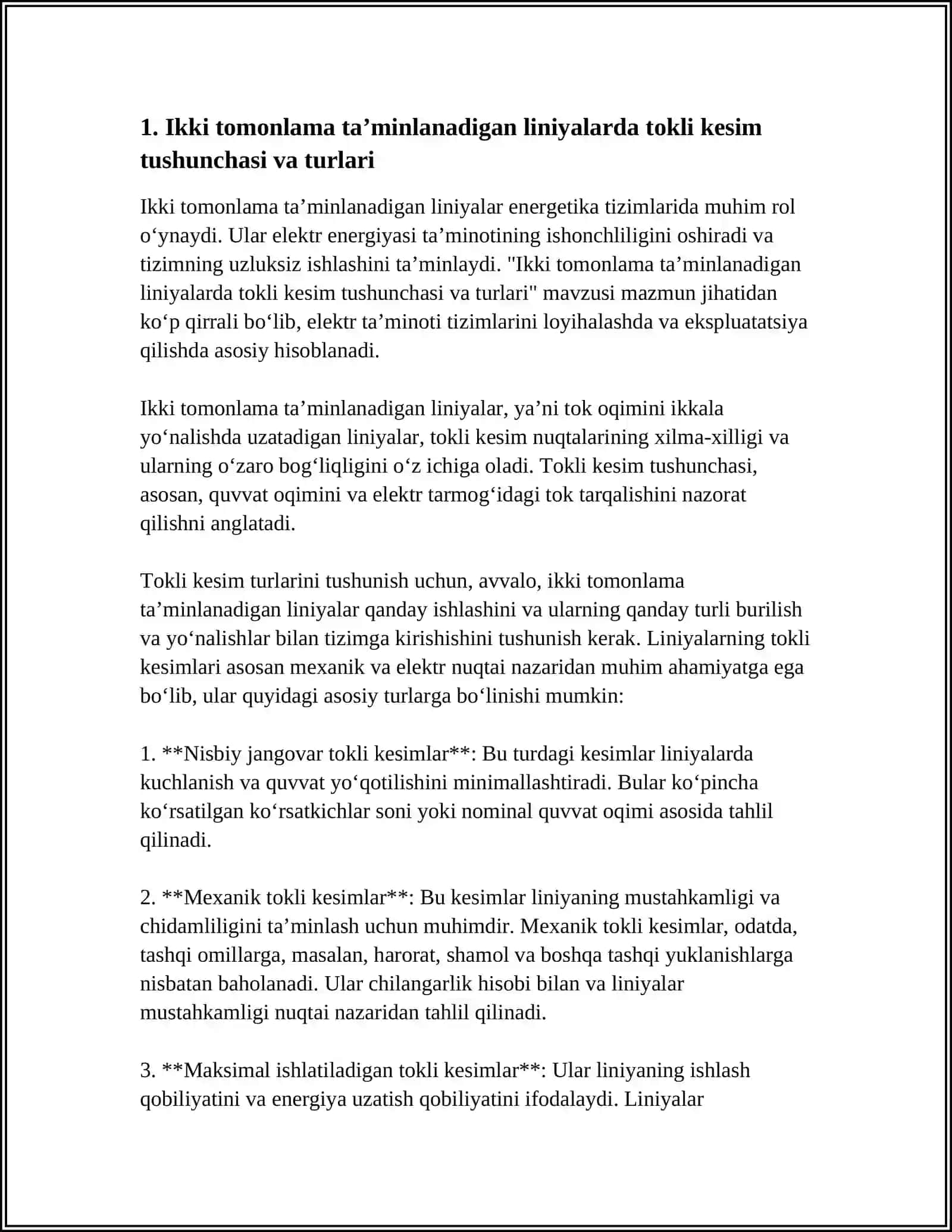 IKKI TOMONLAMA TA’MINLANADIGAN LINIYALARDA TOKLI KESIM 3