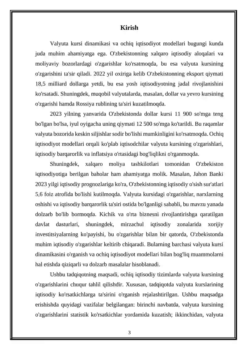 Valyuta kursi dinamikasi va ochiq iqtisodiyot modellari 3