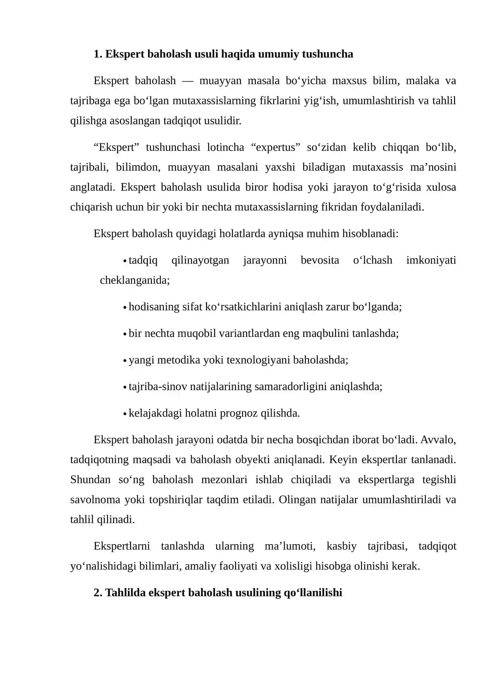 TAHLILDA EKSPERT BAHOLASH USULINING QO‘LLANILISHI: TAJRIBA-SINOV ISHLARINI AMALGA OSHIRISH 3