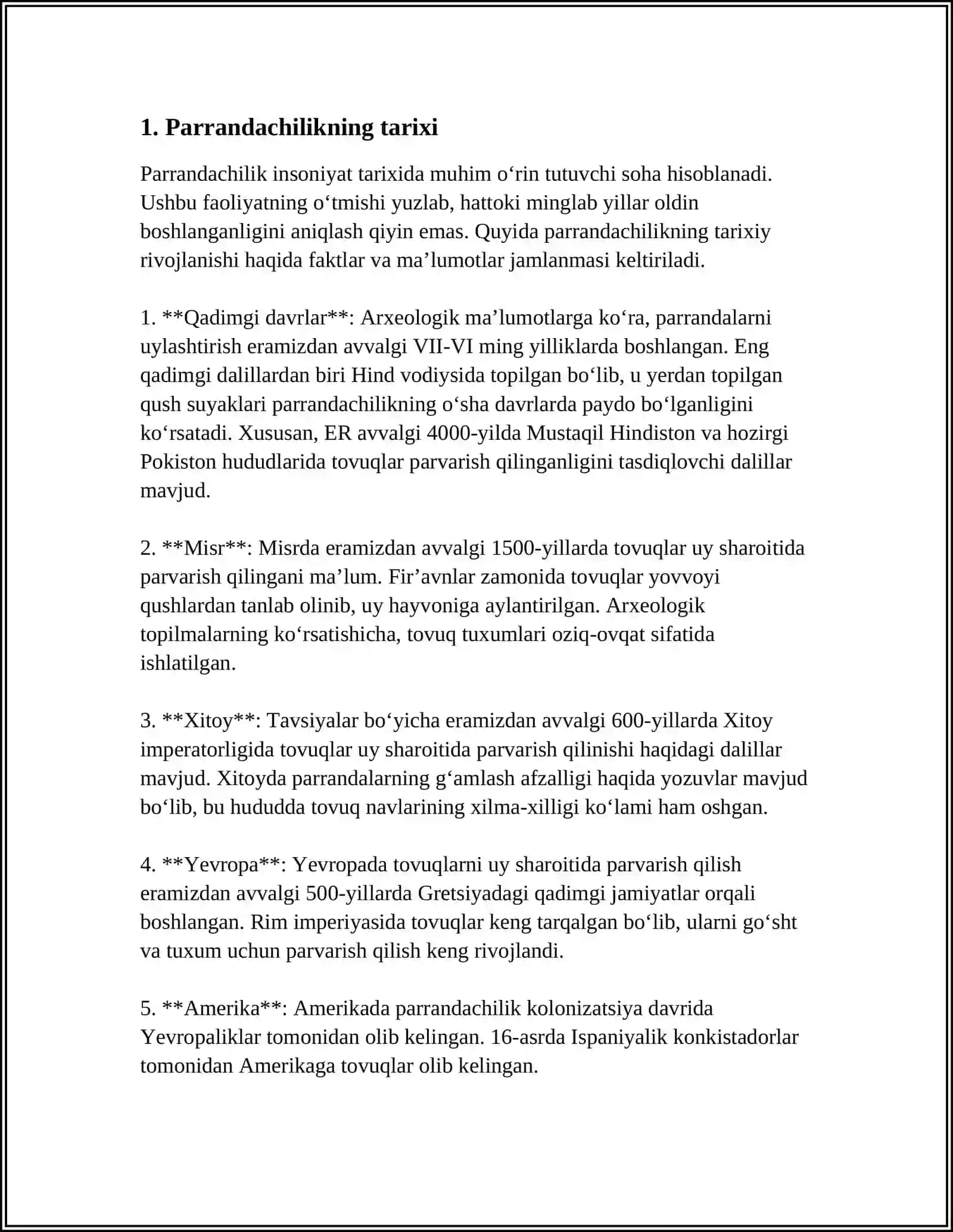 MUSTAQIL ISH Mavzu: PARRANDACHILIK 3