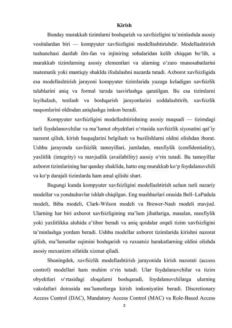Mavzu: Kompyuter xavfsizligini modellashtirish 3