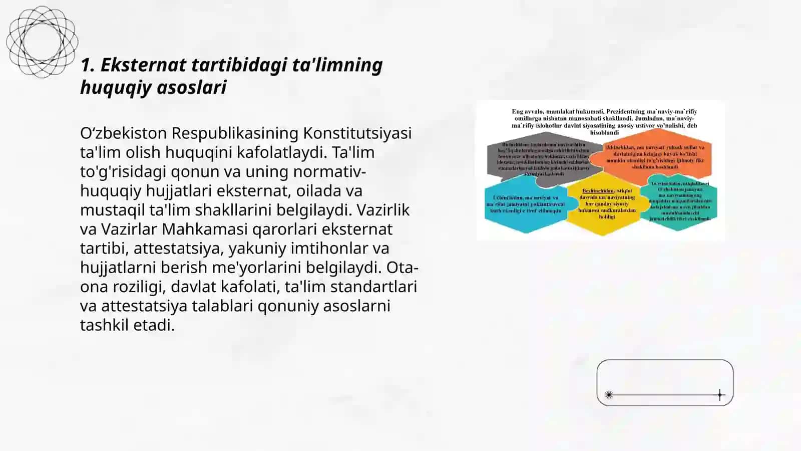 Eksternat tartibdagi ta'lim. Oilada ta'lim olish va mustaqil ta'lim olish huquqi 3