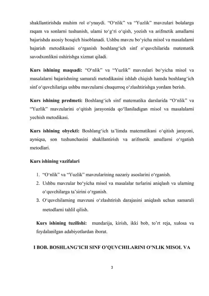 O’NLIK VA YUZLIK MAVZUSIDA MISOL VA MASALALAR BAJARISHNING METODIKASI 3