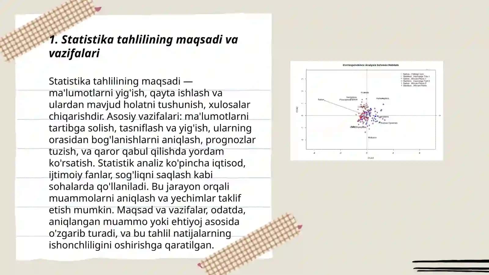 Statistik tahlil rejasi. Qayd etish uchun savollar 3