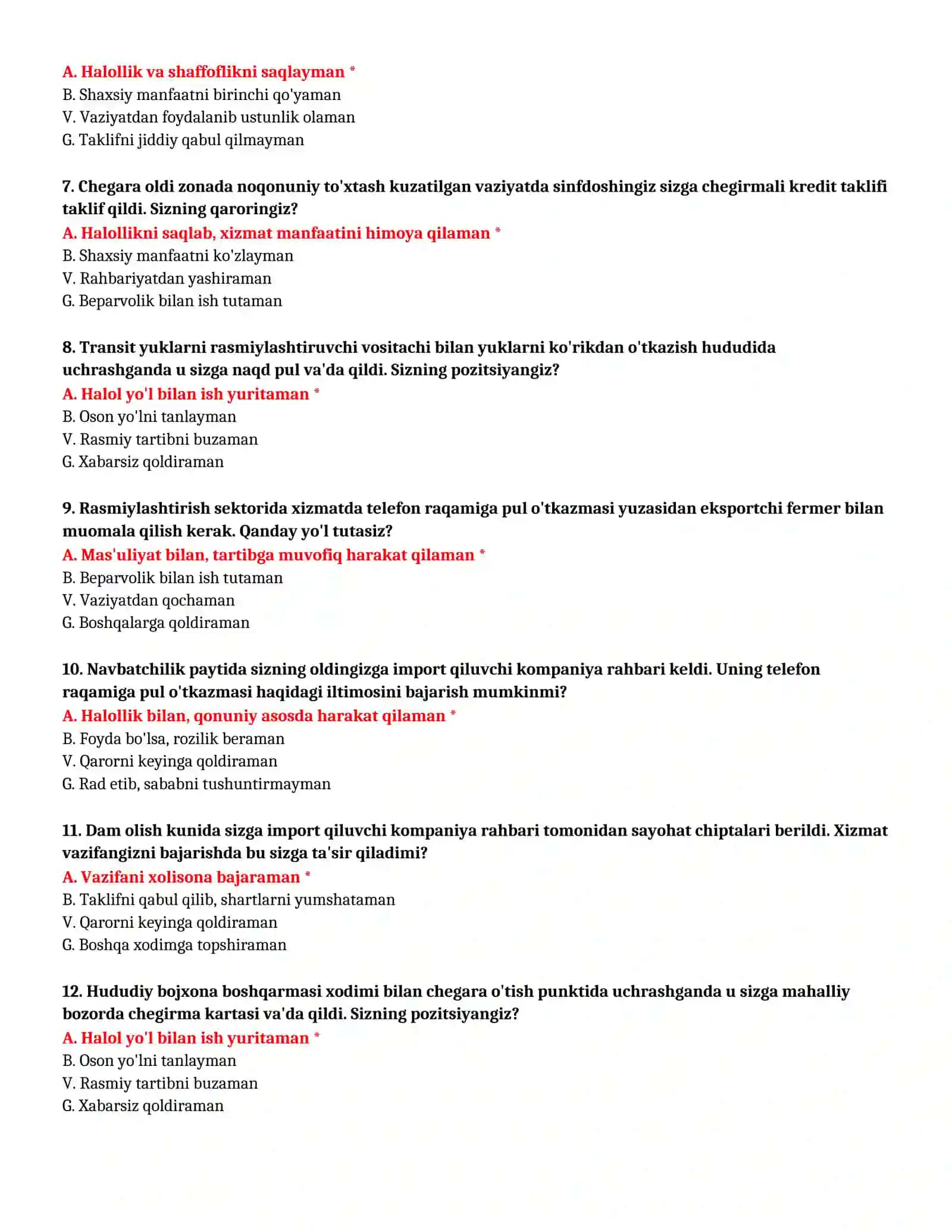 BOJXONA SUHBAT SAVOLLARI VA JAVOBLARI 3
