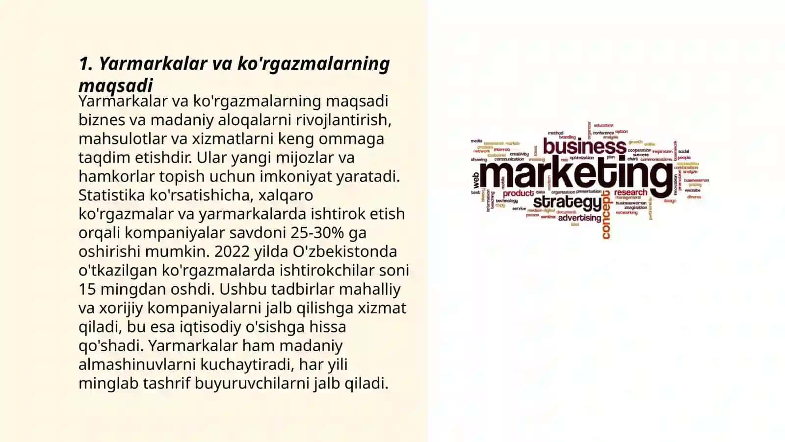 Yarmakalar va ko'rgazmalarning maqsadlari, ularning turlari 3