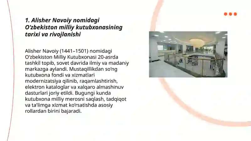 Alisher Navoiy nomidagi O‘zbekiston milliy kutubxonasining tarixi va rivojlanishi 3