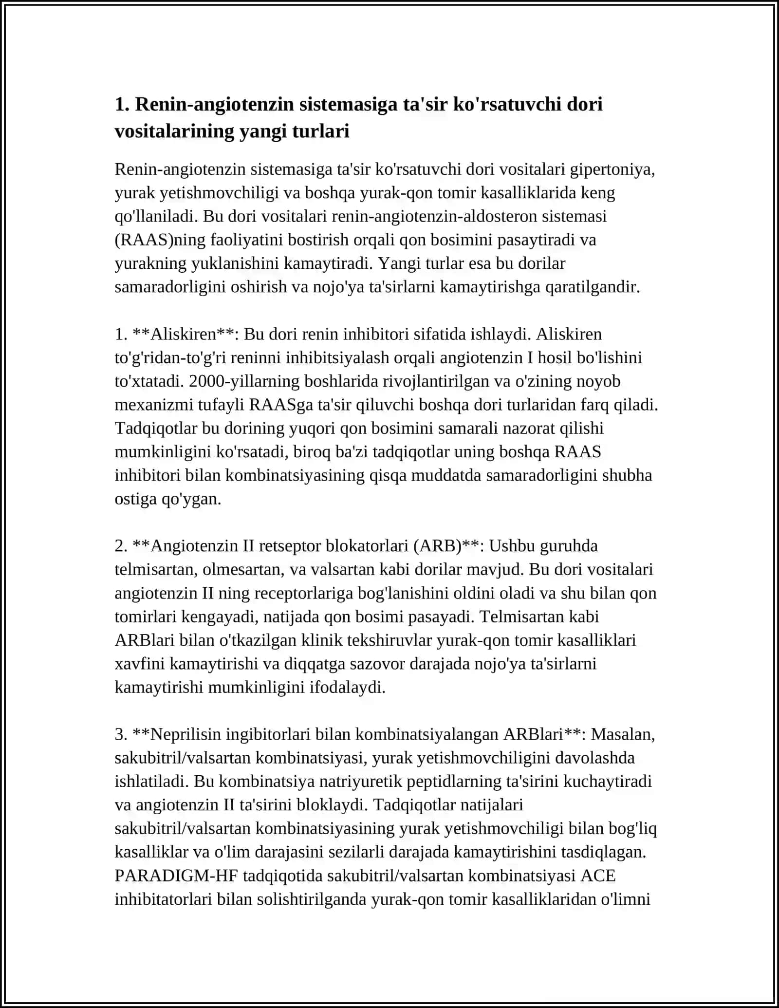 RENIN-ANGIOTENZIN SISTEMASIGA TA'SIR QILUVCHI YANGI DORI VOSITALAR 3