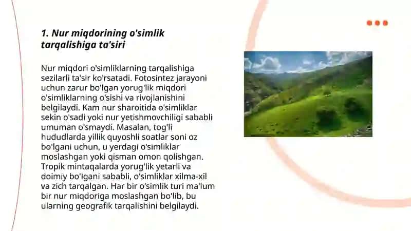 Nur miqdorining o'simlik tarqalishiga ta'siri 3