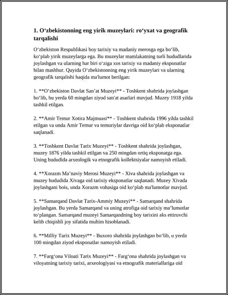 O‘zbekistonning eng yirik muzeylari: ro‘yxat va geografik tarqalishi 3