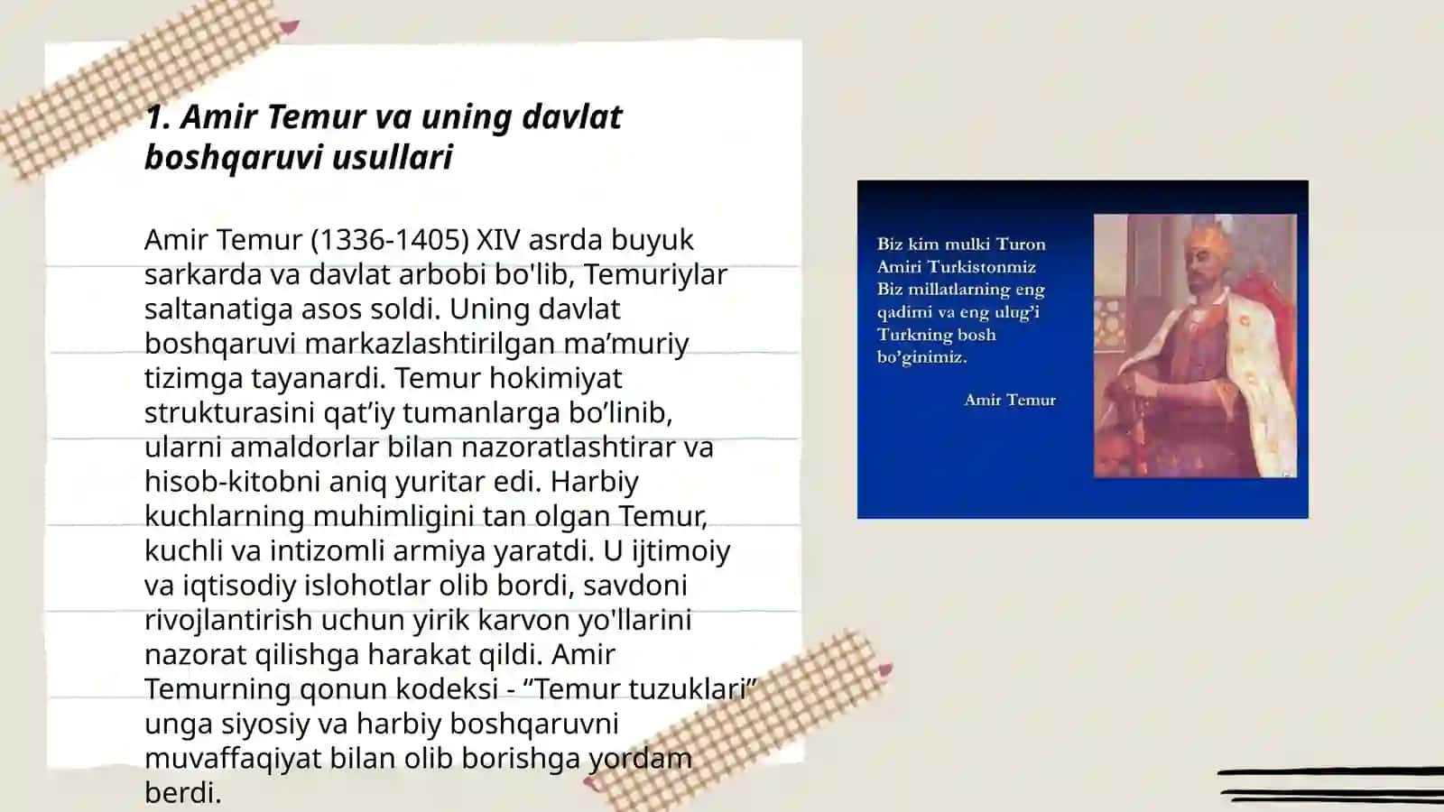 Amir Temur va uning davlat boshqaruvi usullari 3