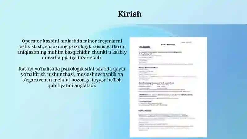 Malakali kadrlarni diagnostik qlsh operatorlik kasbin tanlash reorientatsya psixologk sifatda 3
