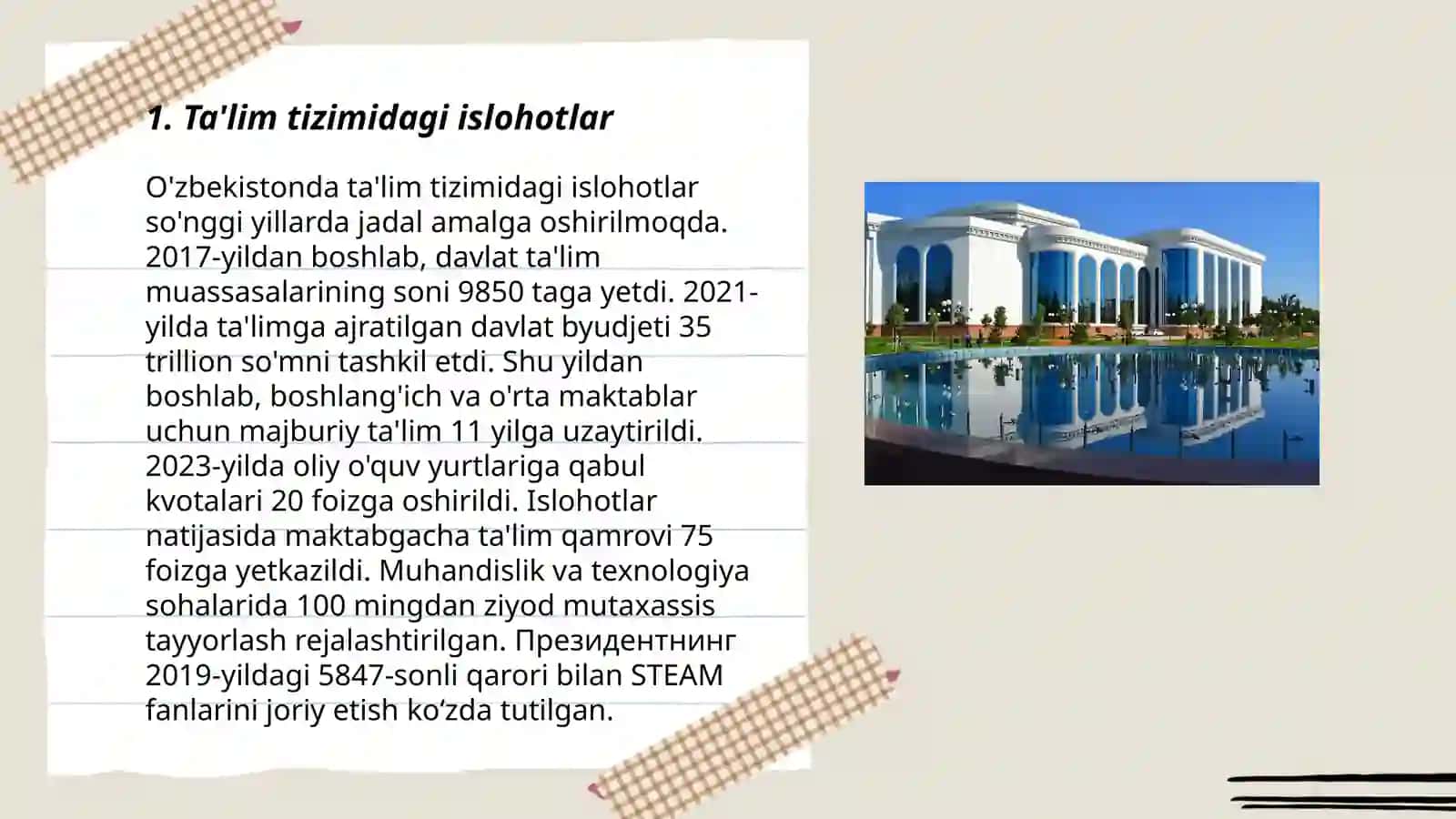 O'zbekiston Respublikasid ijtimoiy sohadagi islohatlar 3