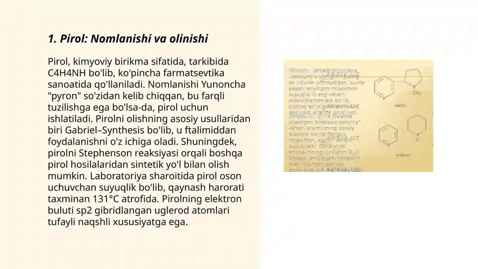 Besh a'zoli geterosiklik birikmalar. Nomlanishi. Olinish usullari. Kimyoviy xususiyatlari 3