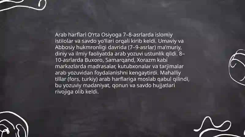 Arab harflarining Oʻrta Osiyoga kirib kelishi 3