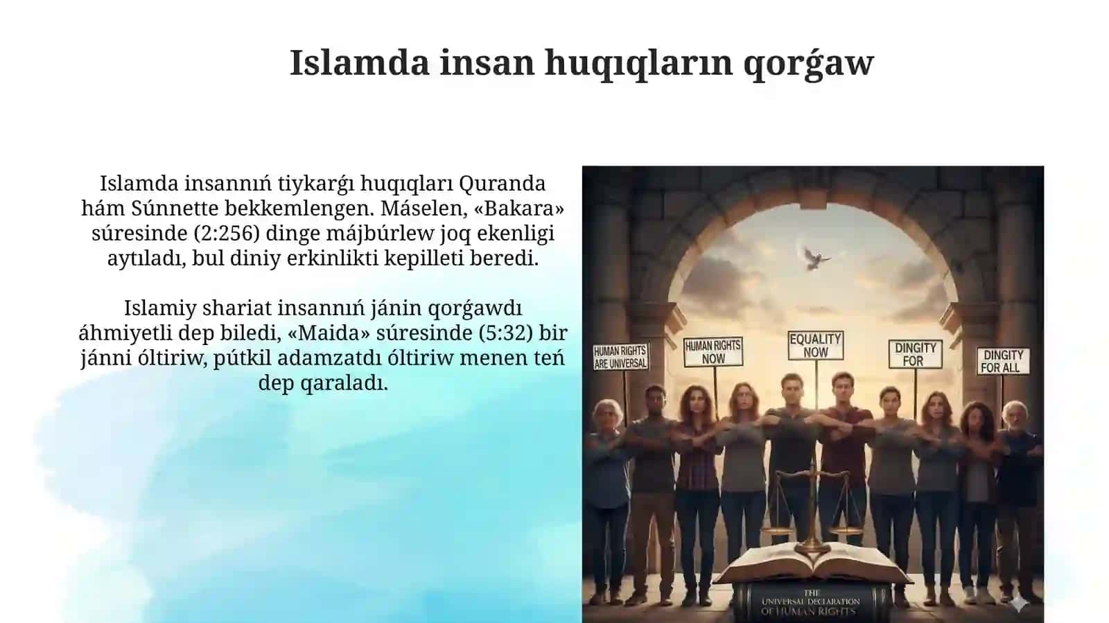 Islamda insan huquqların qorģaw, jámiyetlik tenlik, adalathámtolerantliq 3