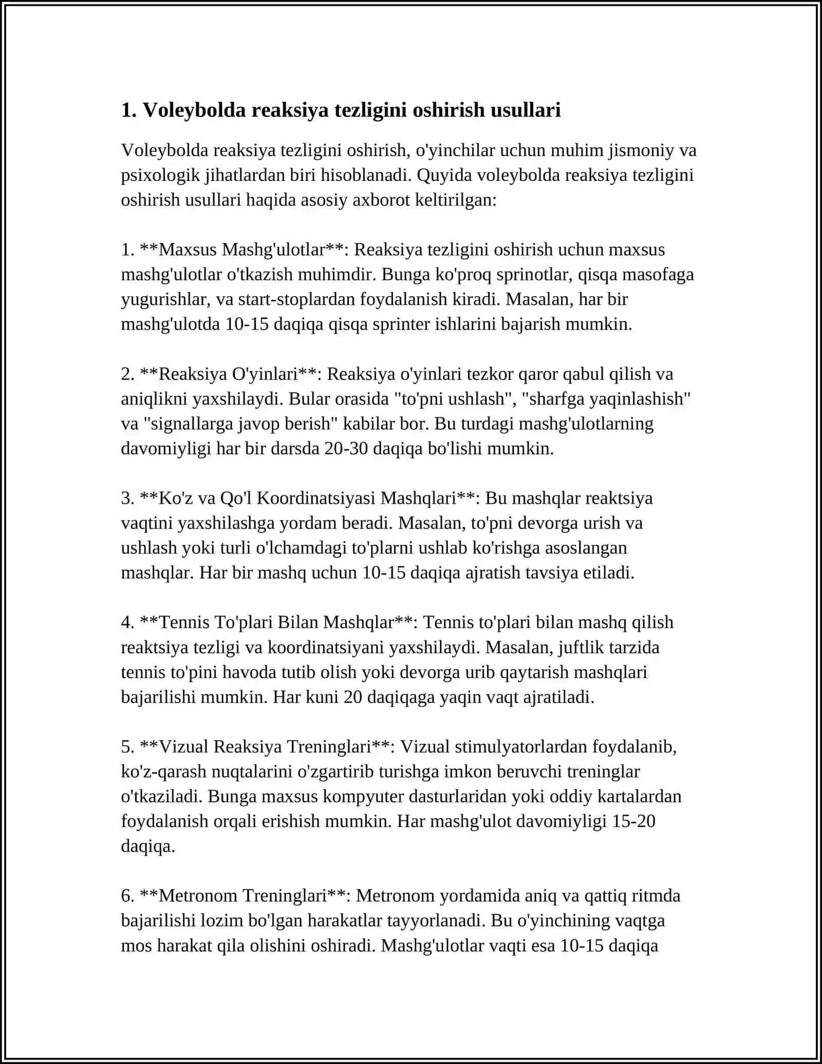 Voleybolda reaksiya tezligini oshirish usullari 3