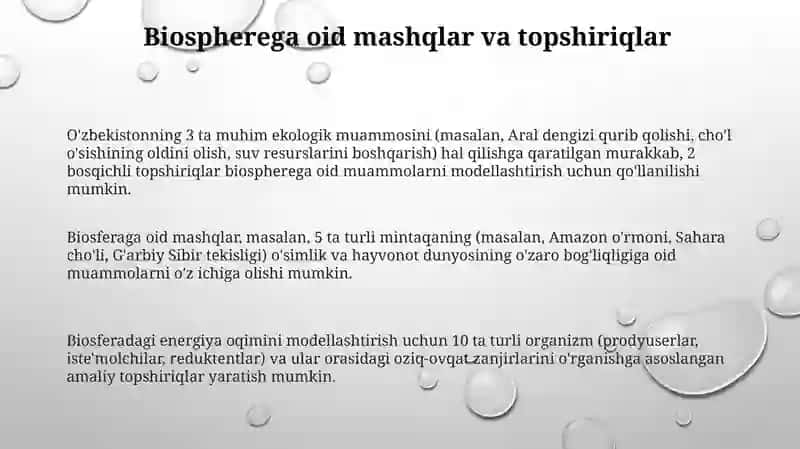 Biosferaga oid masala va mashqlar tuzish hamda yechish 3