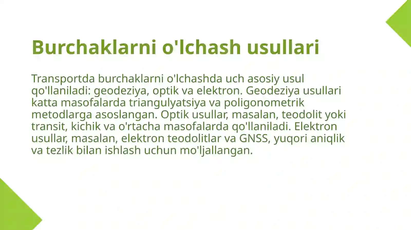 Burchaklarni transportda o'lchash usullari 3