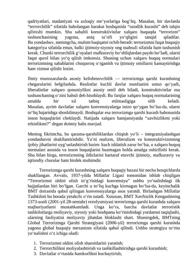 Terrorizmga qarshi kurashda xalqaro huquq me'yorlarining qo'llanishi 3
