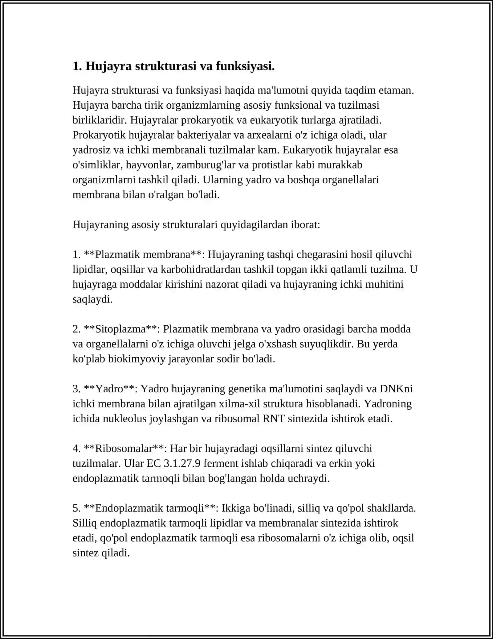 Hujayra Strukturasi va Funksiyasi 3