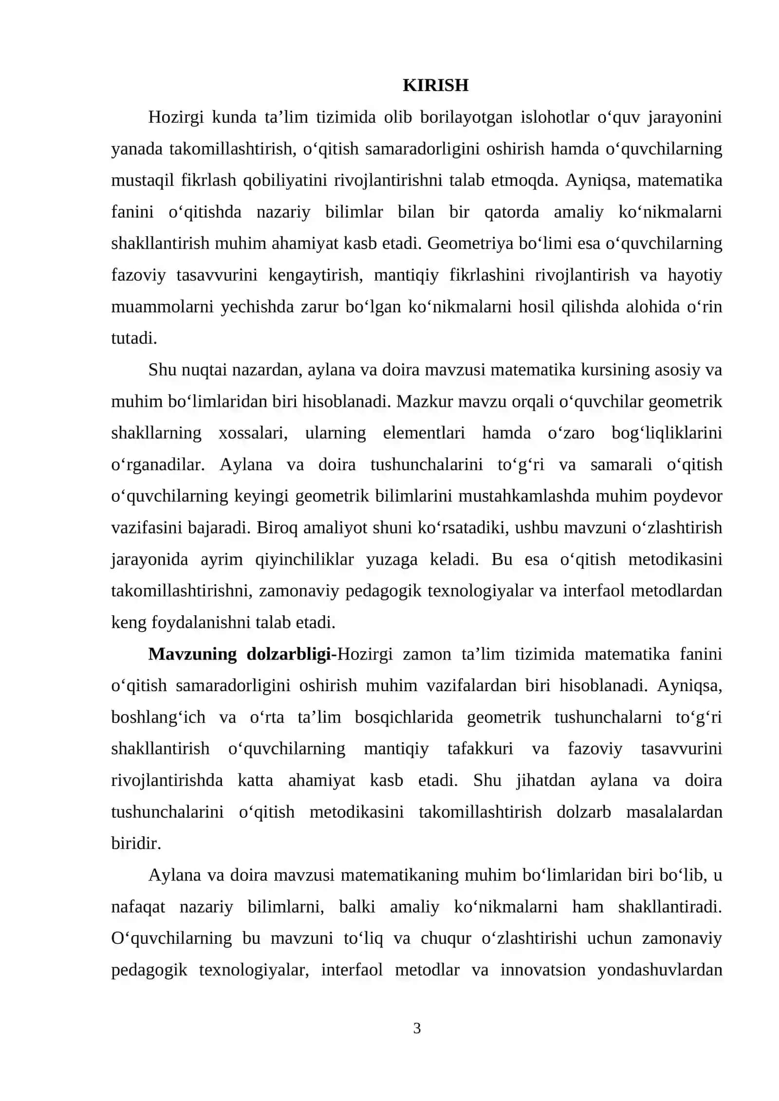 Aylana va doirani oʻqitish metodikasi 3