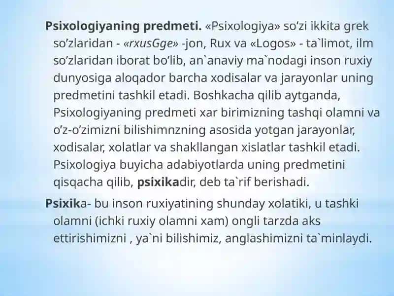 Psixologiyafanining maqsadi va vazifalari Reja 3