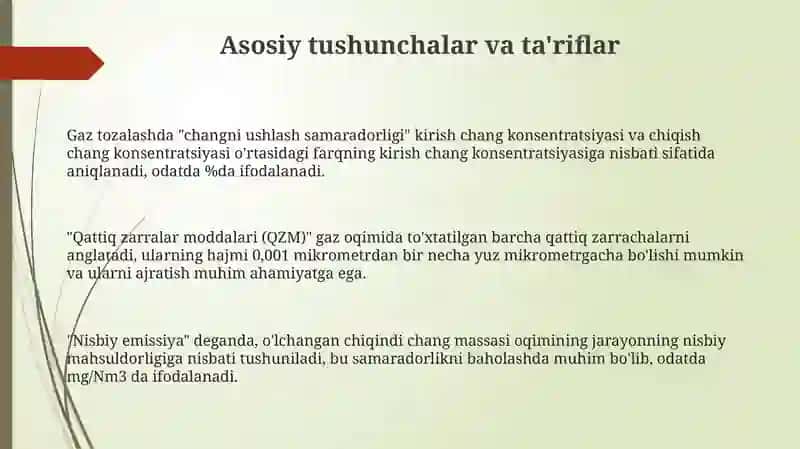 Gaz tozalovchi apparatlarning chang ushlab qolish samaradorligi 3