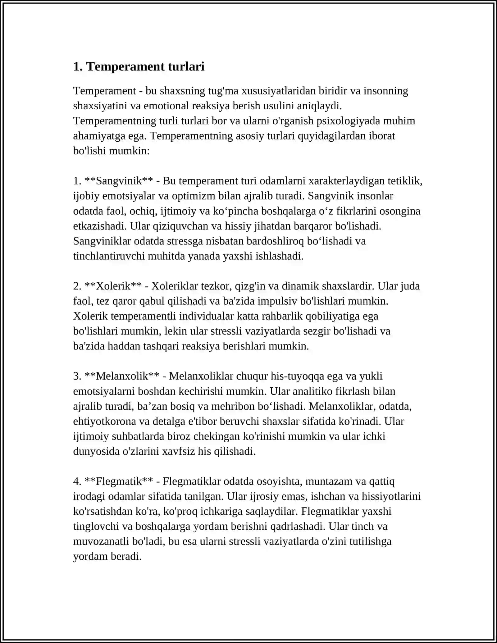 SHAXSNING INDIVIDUAL PSIXOLOGIK XUSUSIYATLARI. TEMPERAMENT 3
