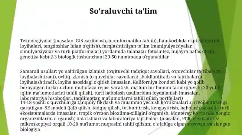 Biologiyani oʻqitishda qoʻllaniladigan metodlar va usullar 3