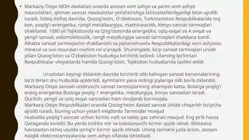 Markaziy osiyo davlatlarining sanoati 3
