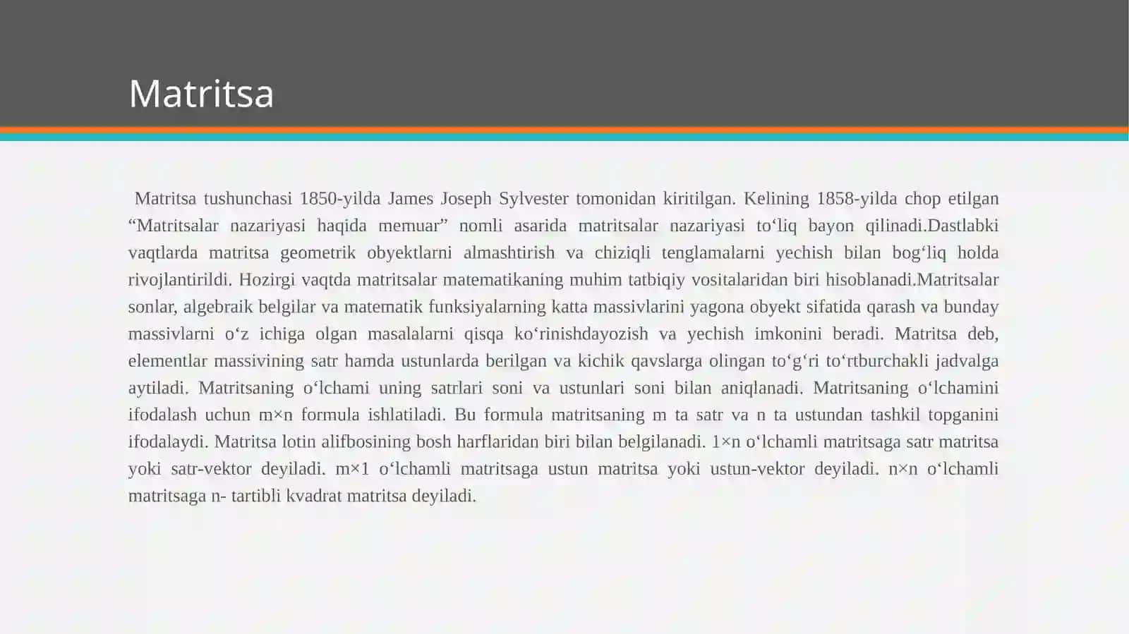 Vektor vamatritsani ko‘paytirish, matritsa elementlarini taqsimlash 3