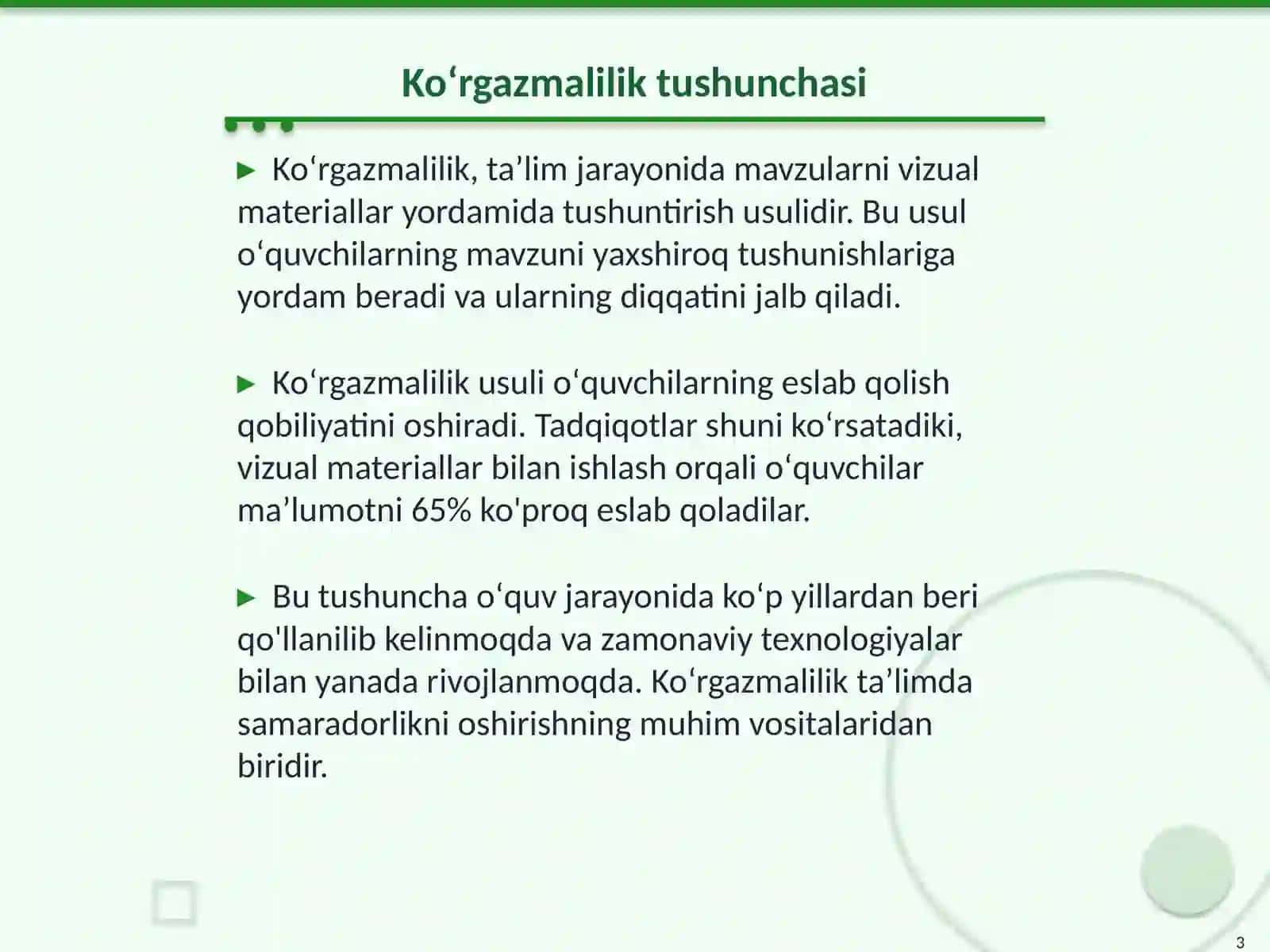 Koʻrgazmalilik asosida taʼlim jarayonida mavzuni koʻrsatishning yuksak samaradorligi 3