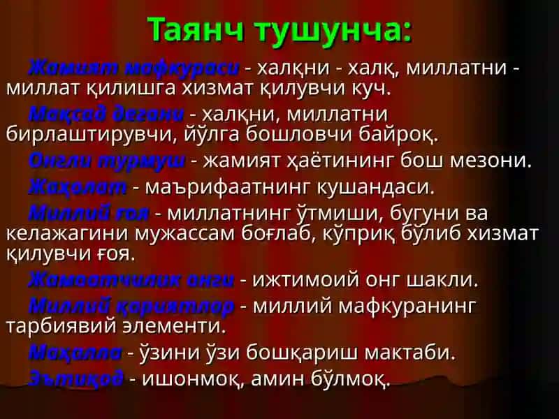 Milliy mafkuraning mohiyati, tamoyillari, bosh va asosiy g'oyalari. Milliy mafkurani xalqimiz qalbi va ongiga singdirish. 3