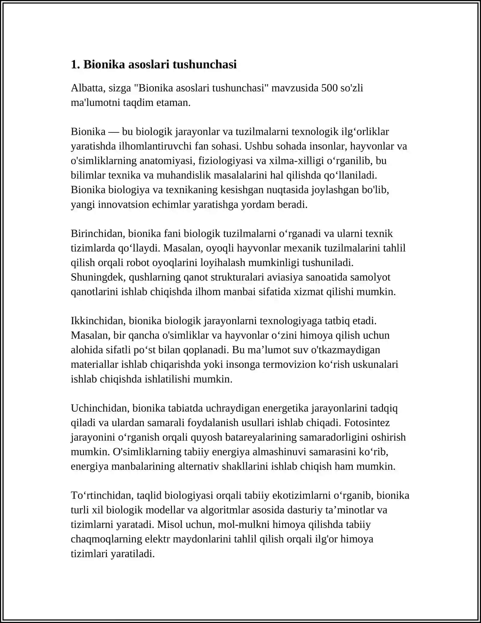 BIONIKA ASOSLARI VA UNI INSON HAYOTIDAGI O’RNI. TAJRIBA O’TKAZISH QURILMA VA O’LCHOV ASBOBLARINI TANLASH 3