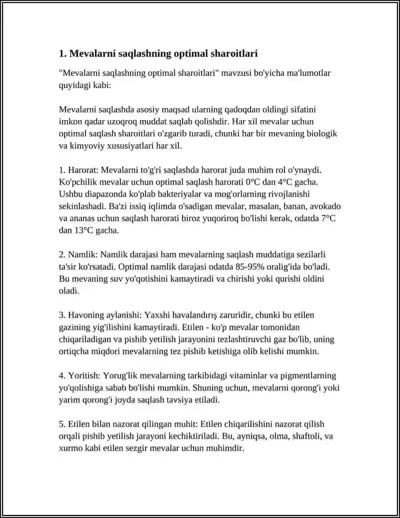 OZIQ OVQAT XOMASHYOSI: MEVALARNI SAQLASH VA SIFATIGA QO'YILADIGAN TALABLAR 3